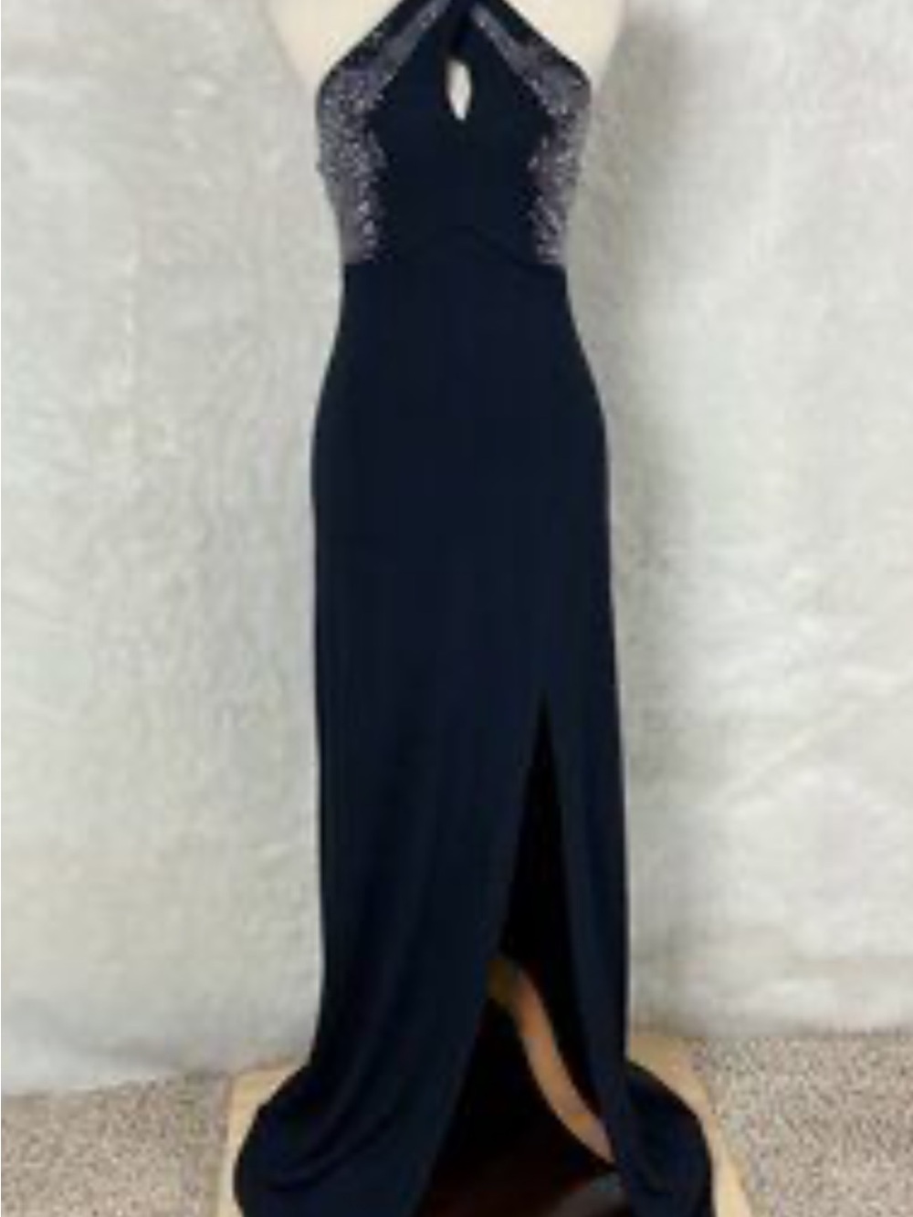 Cache Navy Maxi Dress with Sparkle Halter Bodice